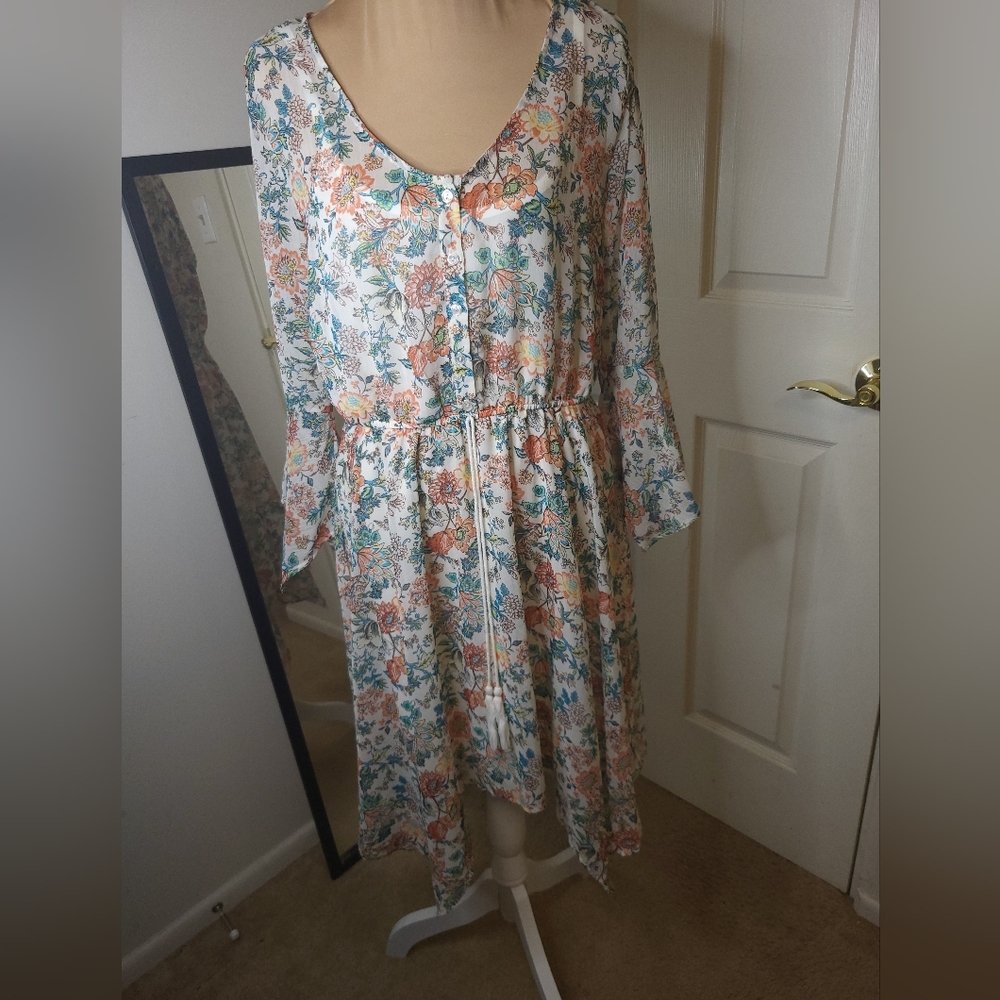 Almost Famous - Fall Colored Floral Flowy Dress, Size L
